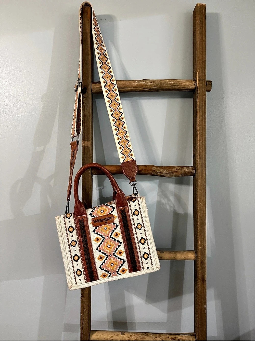 Wrangler Southwestern Pattern Small Canvas Tote Crossbody Bag